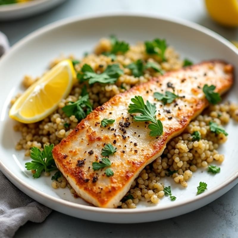 Crispy Pan-Seared Bass with Lemon Herb Quinoa