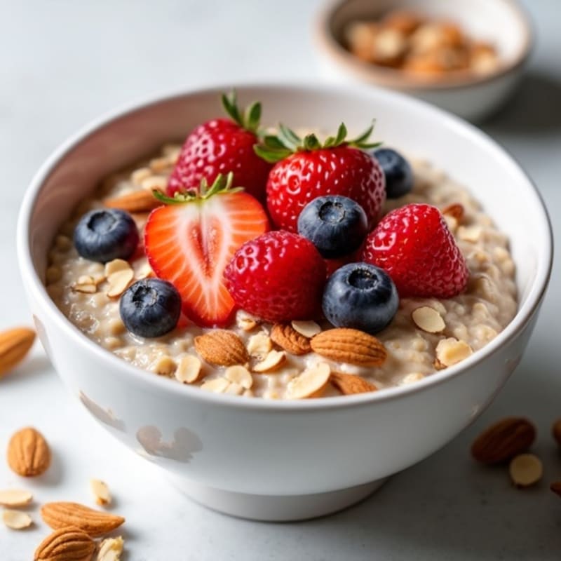 Creamy Protein Oatmeal with Fresh Berries and Crunchy Nuts