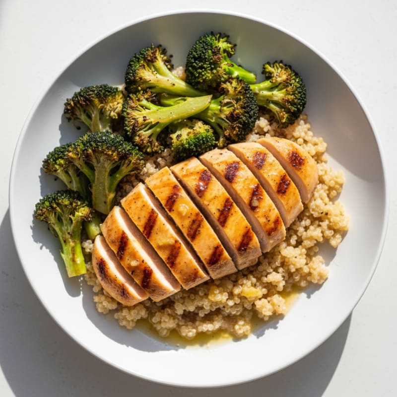 Grilled Chicken and Quinoa Bowl with Roasted Broccoli