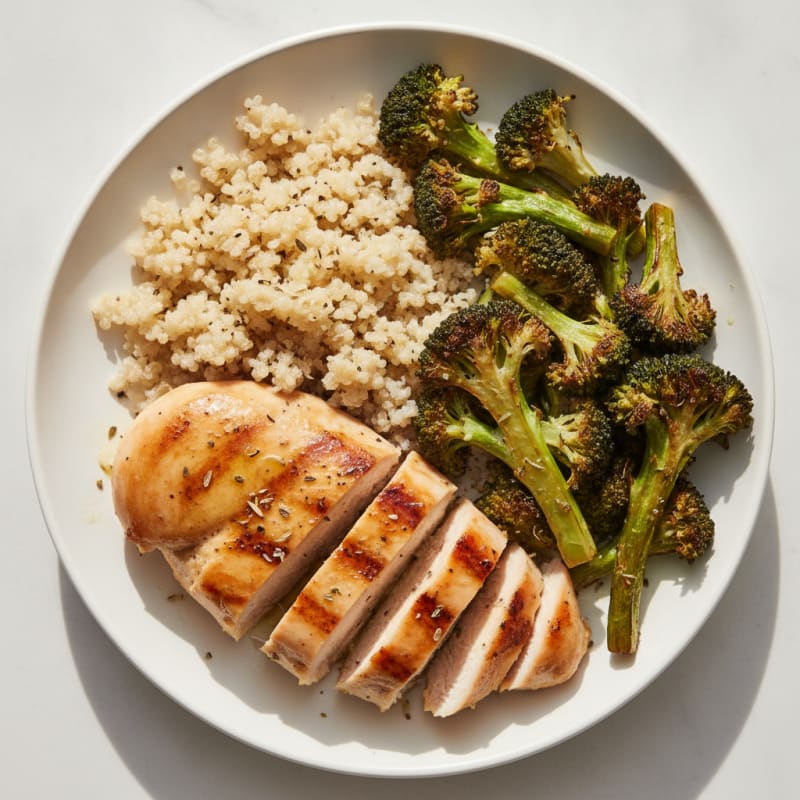 Grilled Chicken Breast with Quinoa and Roasted Broccoli