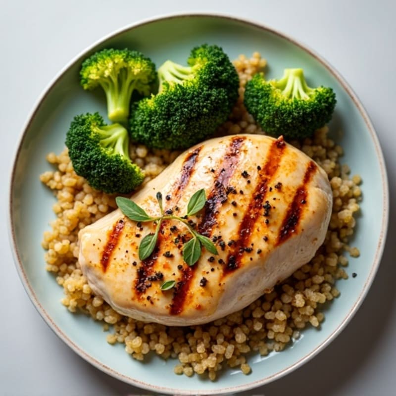 Grilled Chicken Breast with Roasted Broccoli and Quinoa