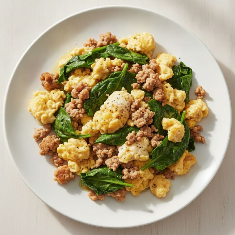 Scrambled Eggs with Turkey Sausage and Spinach