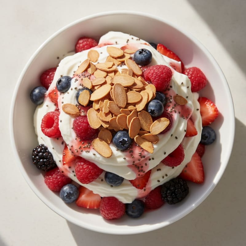 Greek Yogurt Protein Parfait with Mixed Berries and Almonds