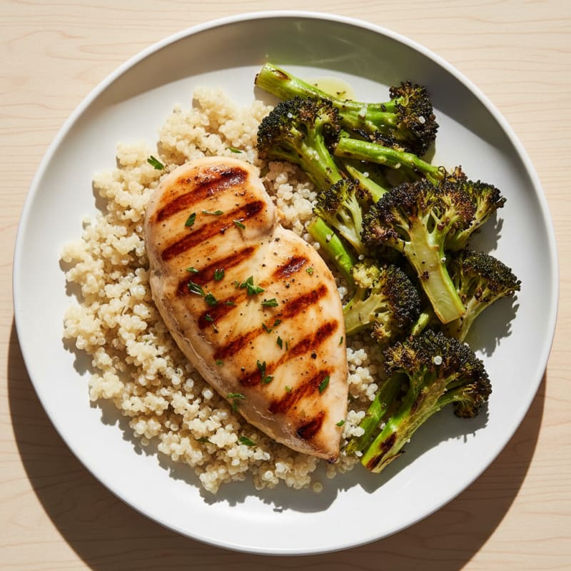 Grilled Chicken Breast with Quinoa and Roasted Broccoli