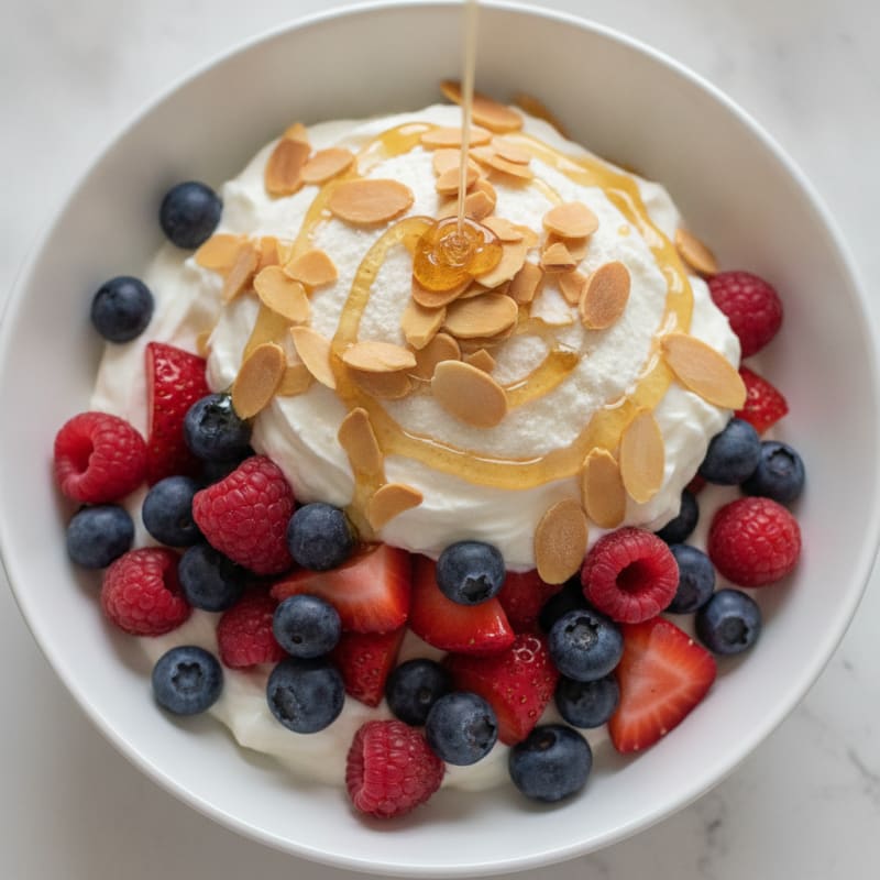 Greek Yogurt Protein Parfait with Mixed Berries and Almonds