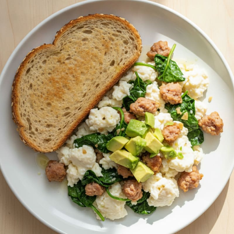 Scrambled Egg Whites with Sautéed Spinach and Turkey Sausage