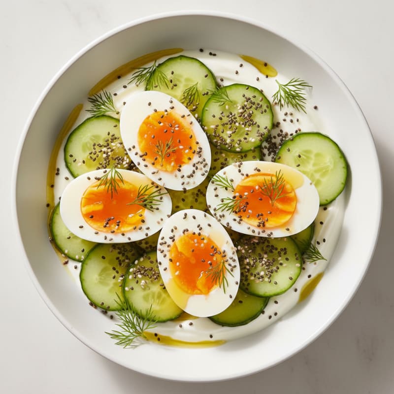 Greek Yogurt Bowl with Sliced Eggs and Chia Seeds