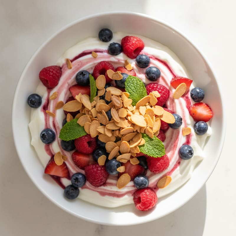 Greek Yogurt Protein Parfait with Mixed Berries and Almonds