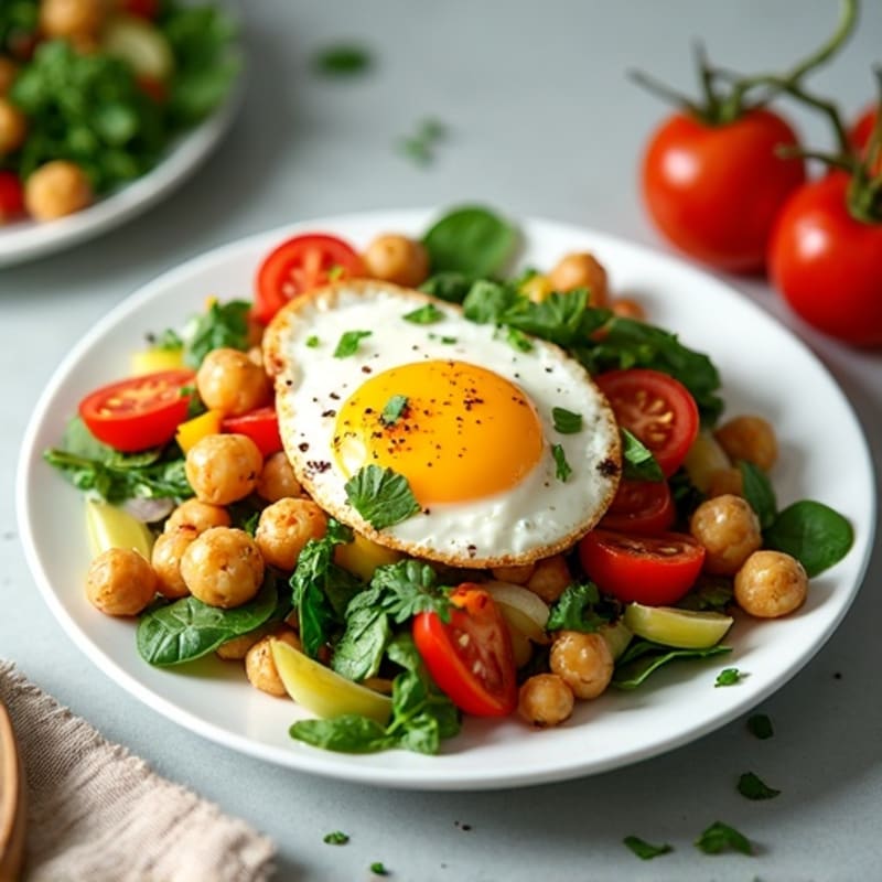Crispy Chickpea and Egg Scramble with Spinach