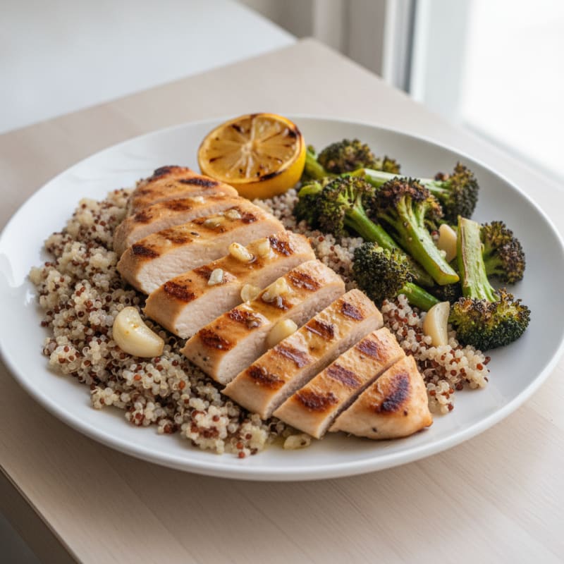 Grilled Chicken Breast with Quinoa and Roasted Broccoli
