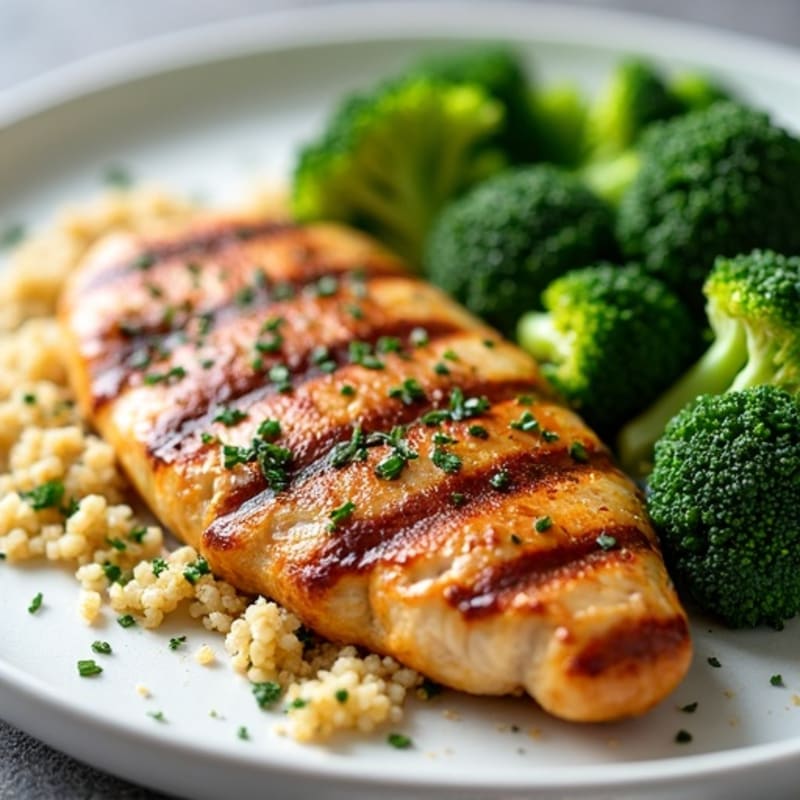 Grilled Chicken Breast with Steamed Broccoli and Quinoa