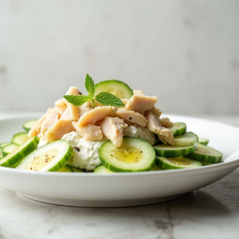 Cottage Cheese with Sliced Turkey and Cucumber Sticks