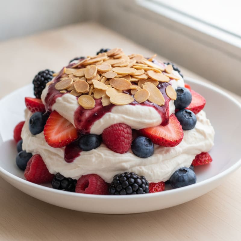 Greek Yogurt Protein Parfait with Mixed Berries and Almonds