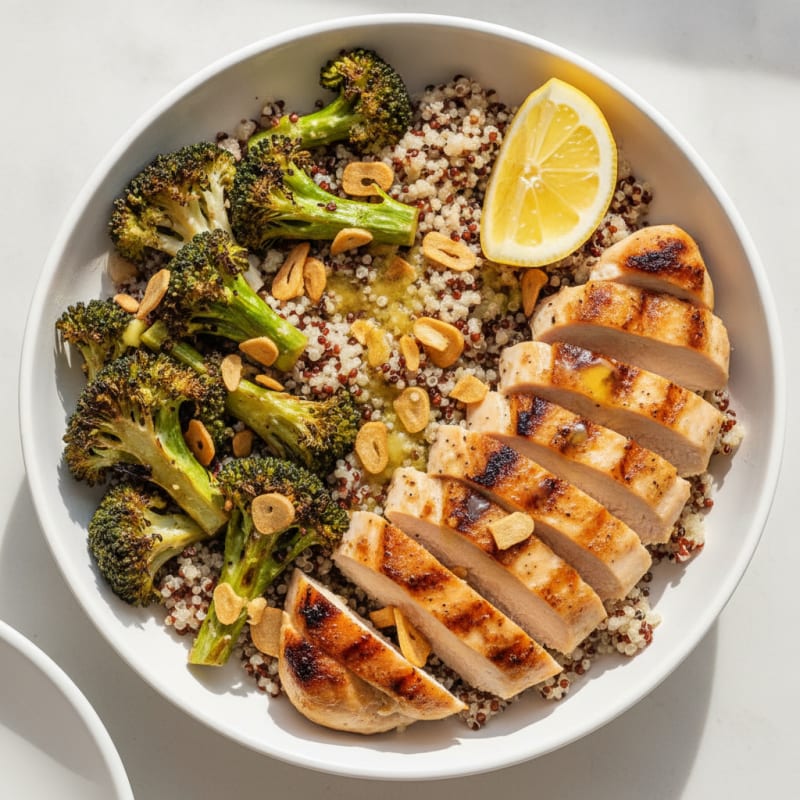 Grilled Chicken and Quinoa Bowl with Roasted Broccoli