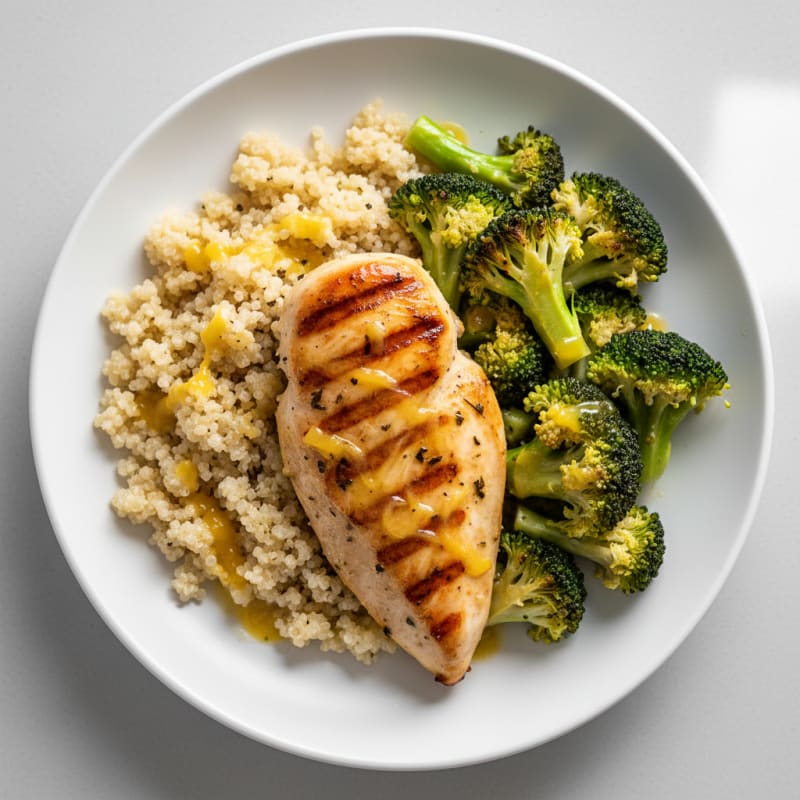 Grilled Chicken Breast with Quinoa and Steamed Broccoli