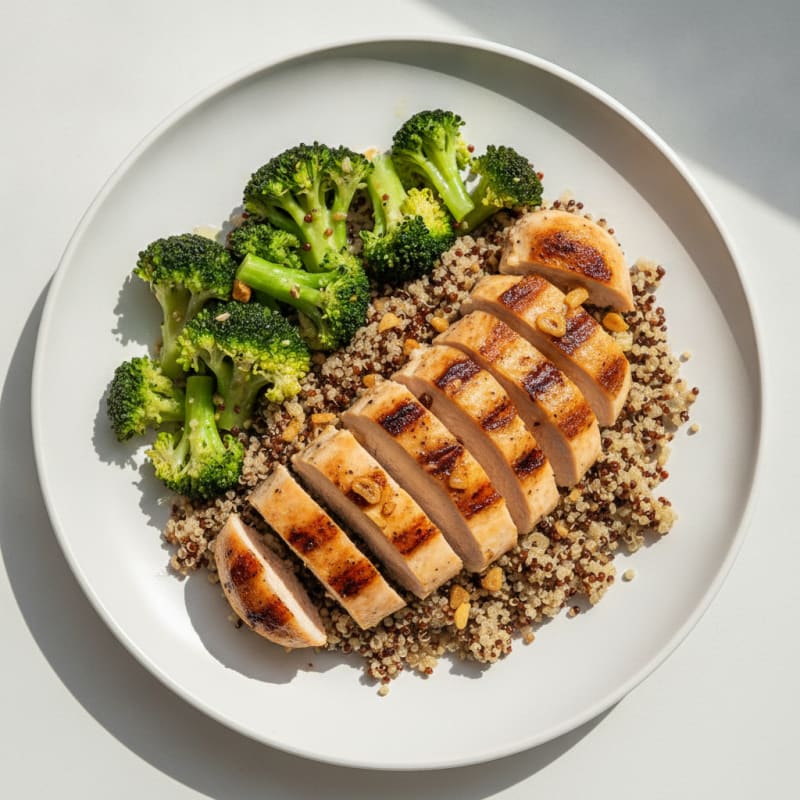 Grilled Chicken Breast with Quinoa and Steamed Broccoli