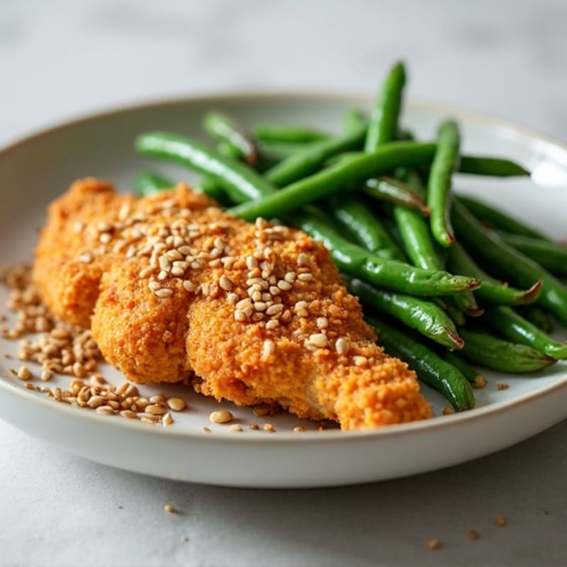 Crispy Sesame Chicken with Blistered Green Beans