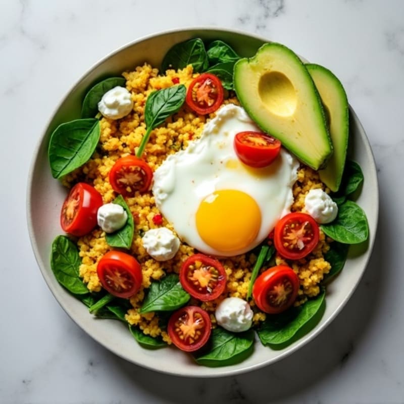 Egg White and Spinach Scramble with Cottage Cheese and Cherry Tomatoes