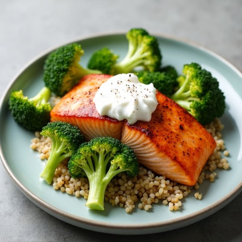 Seared Salmon with Roasted Broccoli and Quinoa