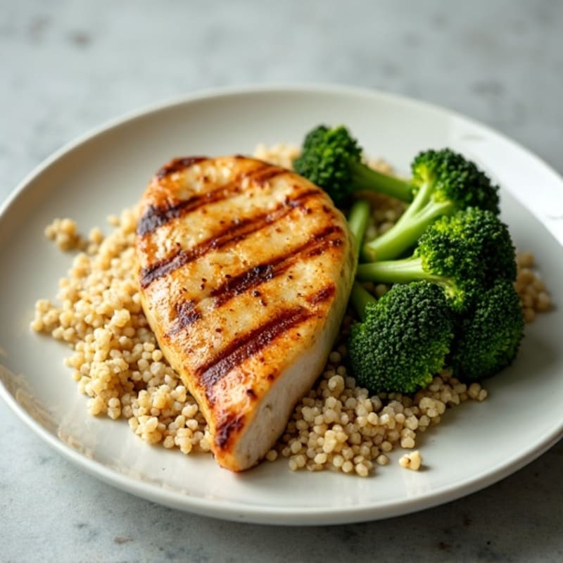 Grilled Chicken Breast with Quinoa and Steamed Broccoli