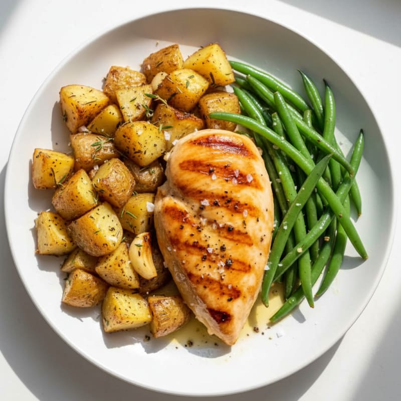 Garlic Herb Roasted Potatoes with Seared Chicken