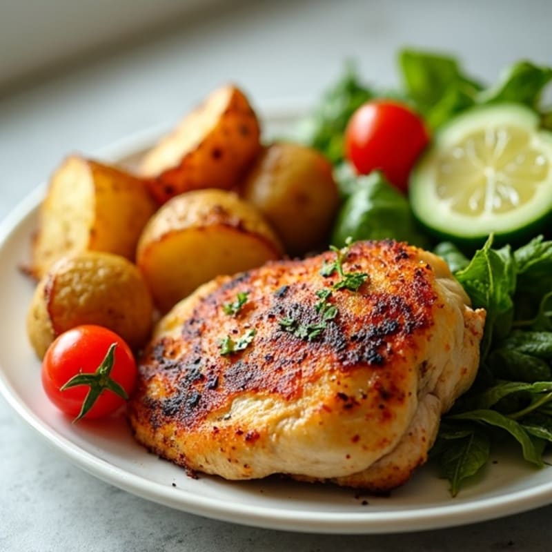 Roasted Chicken with Crispy Roasted Potatoes and Fresh Green Salad