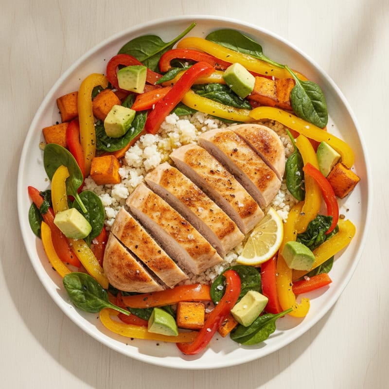 Pan-Seared Chicken with Bell Peppers and Spinach