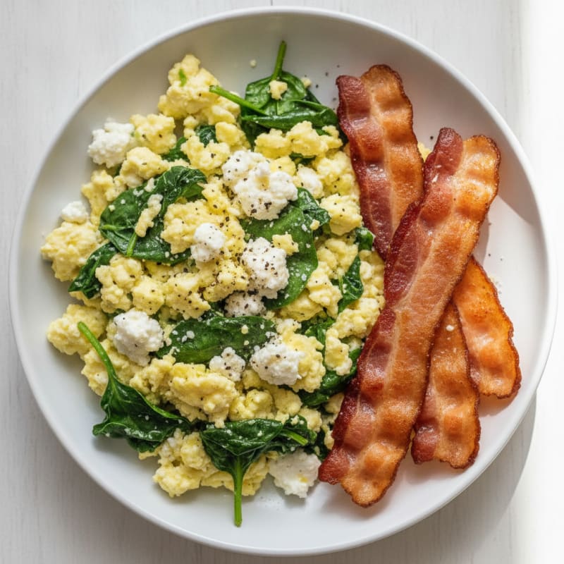 Cottage Cheese Scramble with Spinach and Turkey Bacon