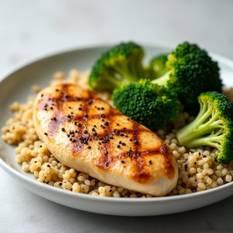 Grilled Chicken Breast with Quinoa and Roasted Broccoli