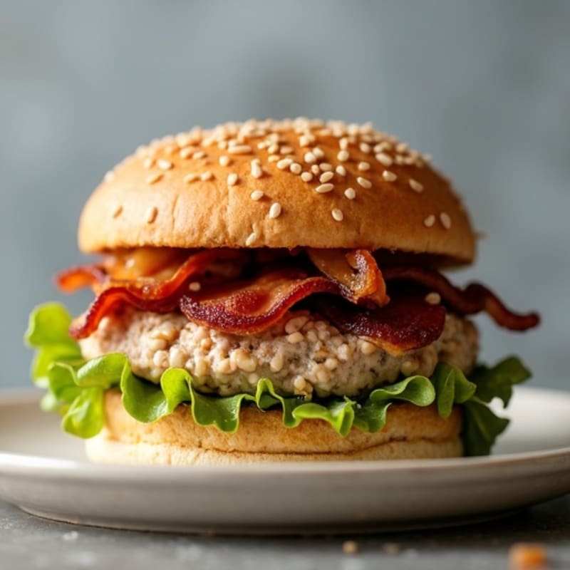 Lean Turkey Bacon Burger with Caramelized Onions