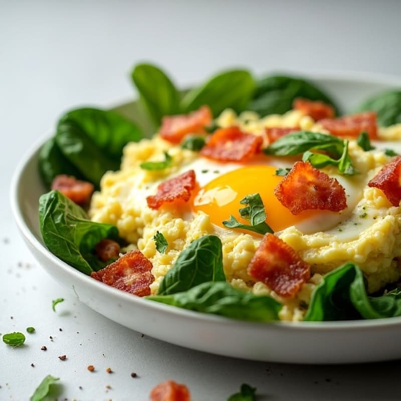 Creamy Cottage Cheese Scramble with Spinach and Turkey Bacon