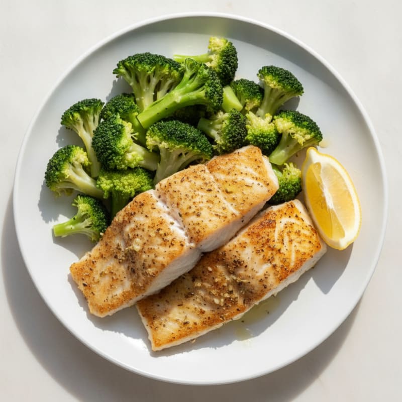 Seared Cod with Steamed Broccoli and Lemon