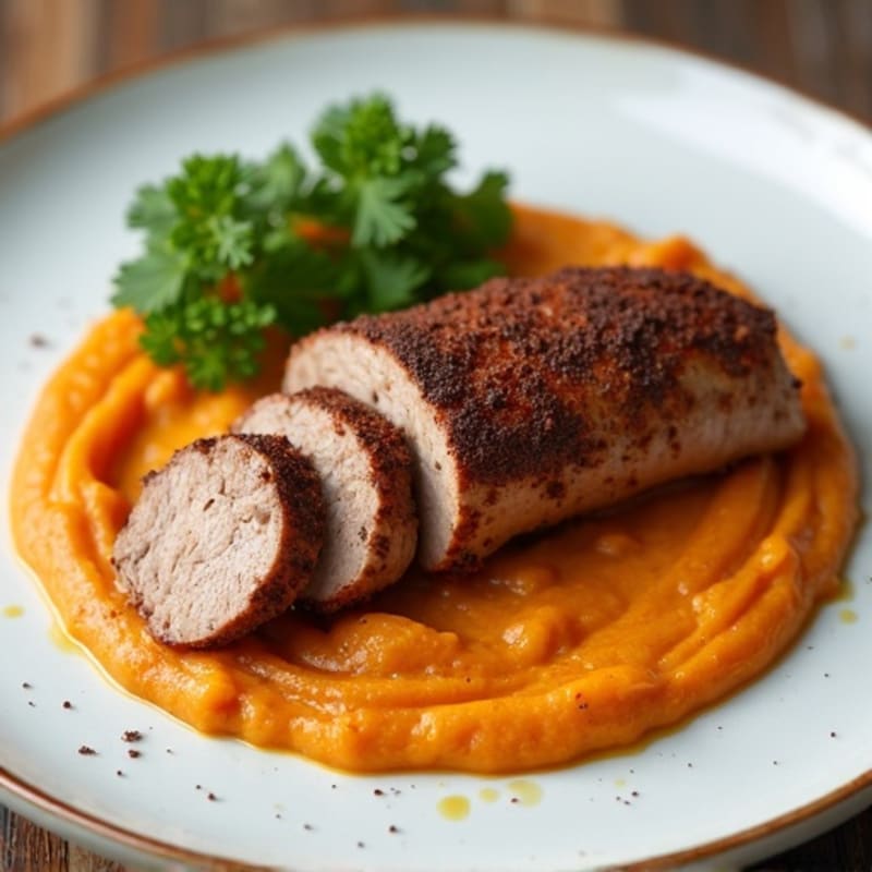 Cocoa-Rubbed Pork Tenderloin with Creamy Sweet Potato Puree