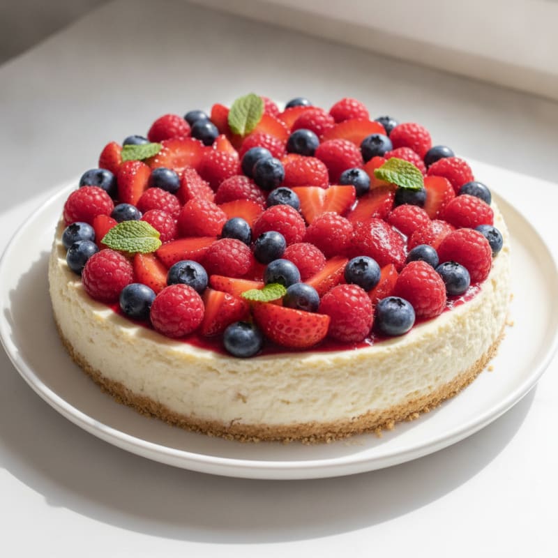 Greek Yogurt Protein Cheesecake with Fresh Berries
