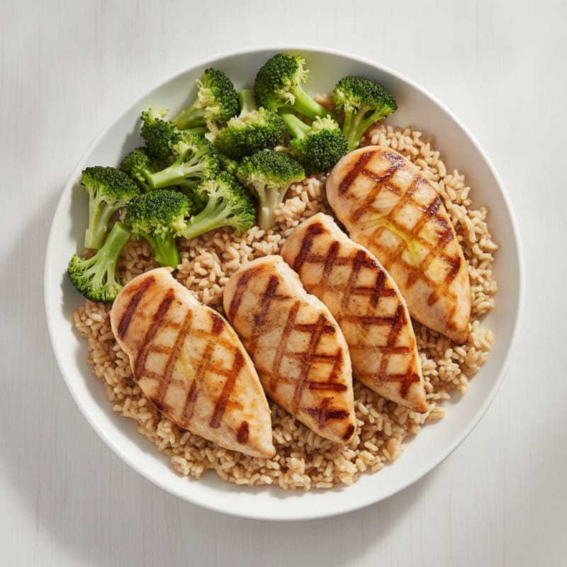 Grilled Chicken Breast with Brown Rice and Steamed Broccoli (Massive Bulk Prep)