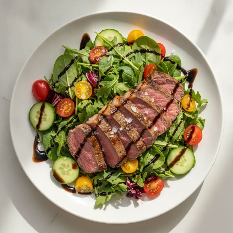 Seared Steak Salad with Mixed Greens and Cherry Tomatoes