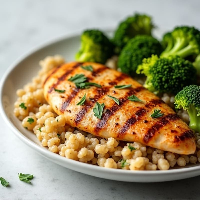 Grilled Chicken Breast with Quinoa and Roasted Broccoli