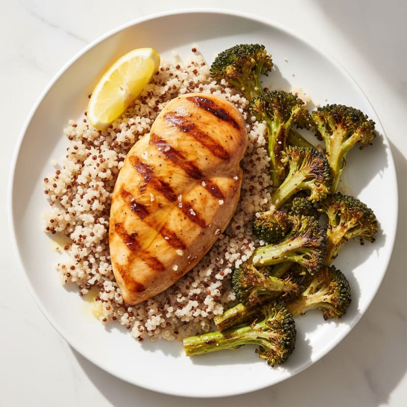 Grilled Chicken Breast with Quinoa and Roasted Broccoli
