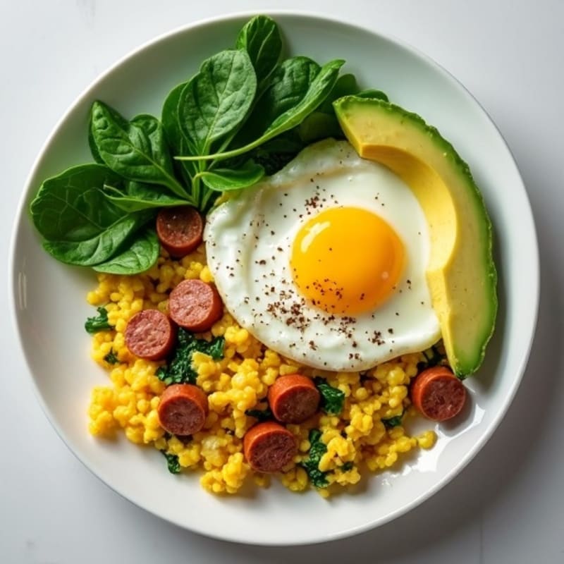Egg White Scramble with Turkey Sausage and Spinach