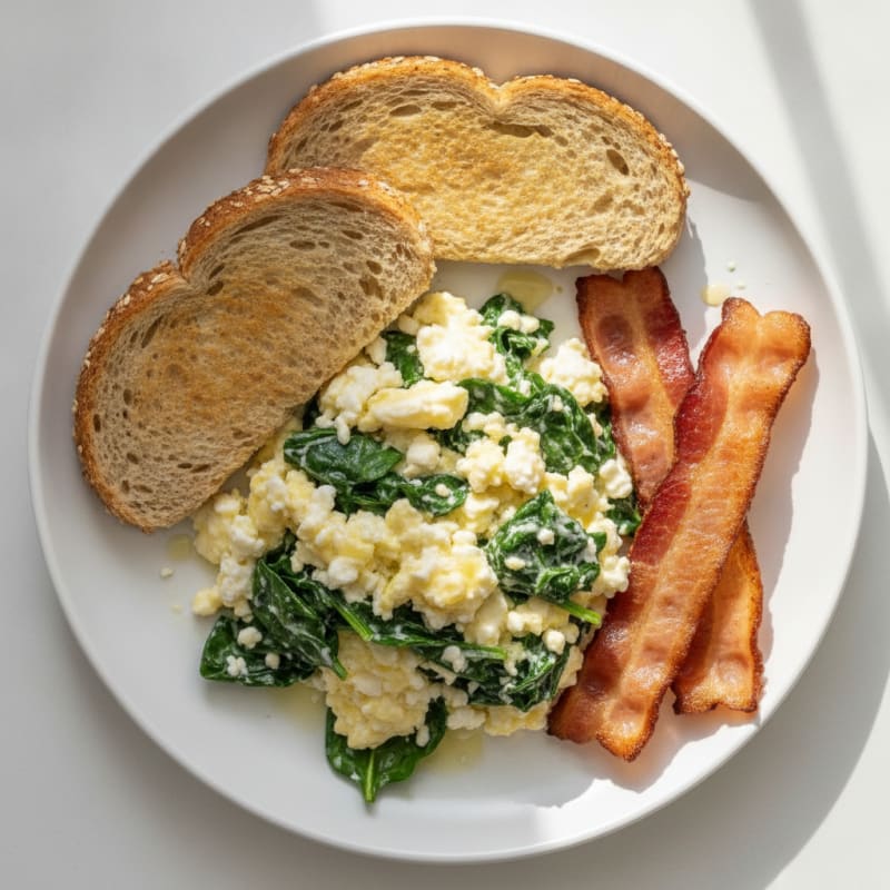 Cottage Cheese Scramble with Spinach and Turkey Bacon