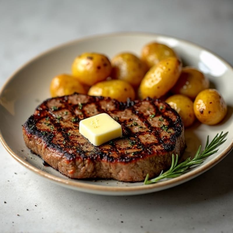 Herb-Garlic Butter Seared Steak with Roasted Baby Potatoes