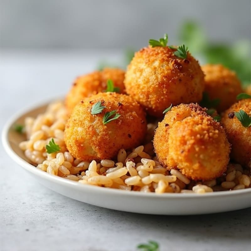 Crispy Baked Chicken Bites with Fluffy Brown Rice