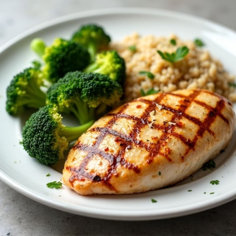 Grilled Chicken Breast with Roasted Broccoli and Quinoa