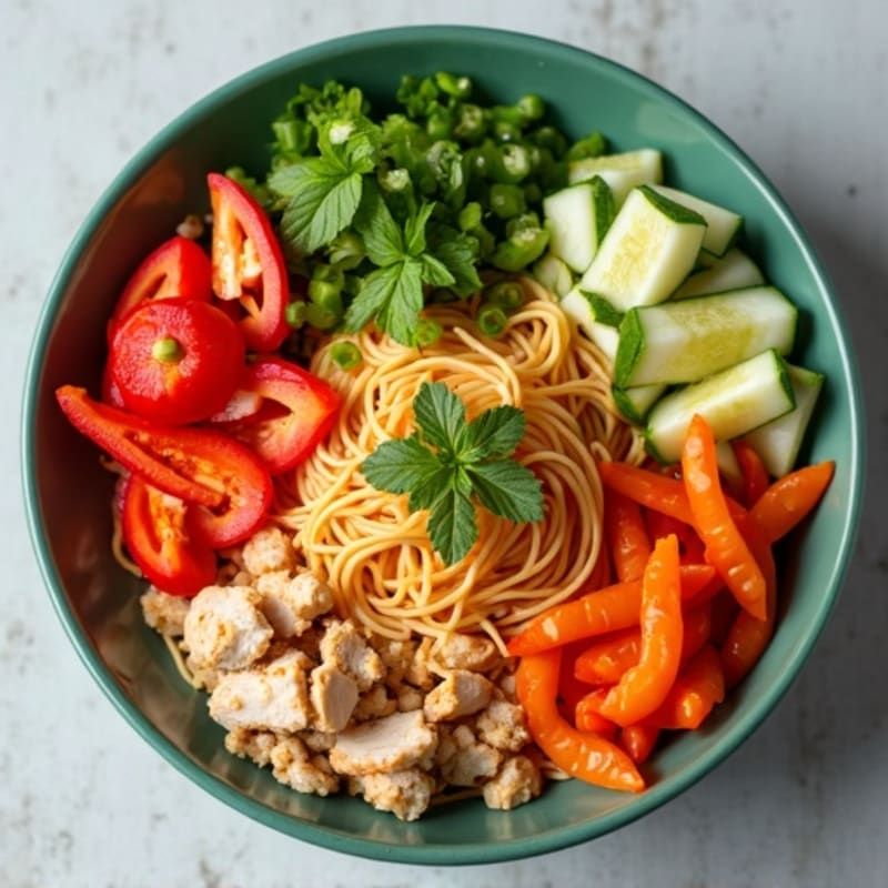Spicy Sriracha Chicken Noodle Bowl with Fresh Veggies