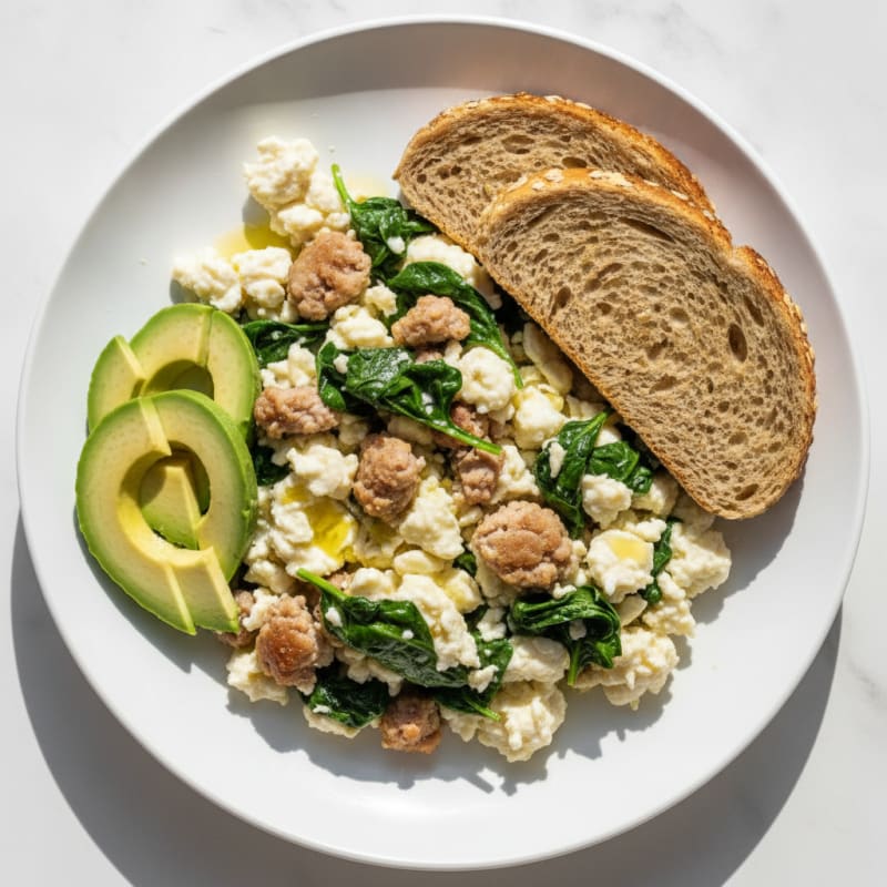Egg White Scramble with Turkey Sausage and Spinach