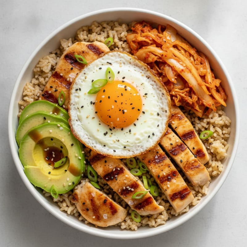 Savory Kimchi Chicken Rice Bowl