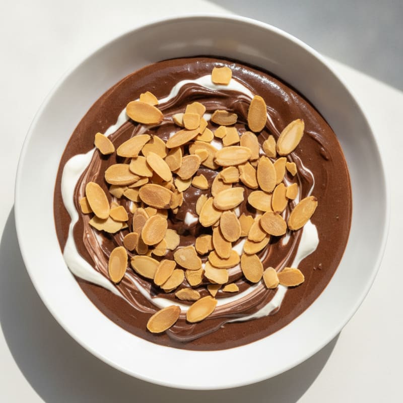 Silky Protein Chocolate Pudding with Sliced Almonds