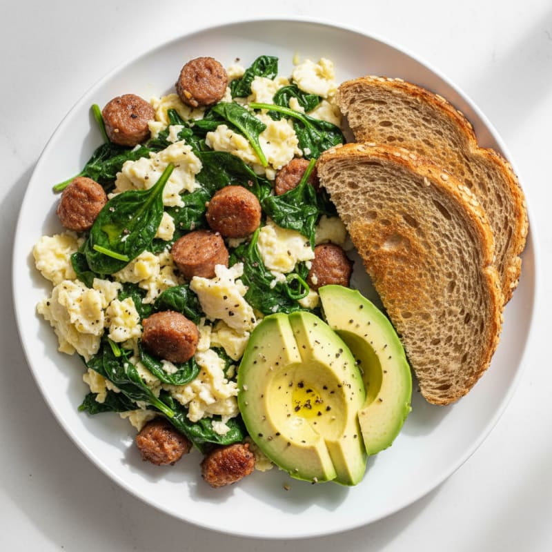 Egg White Scramble with Turkey Sausage and Spinach