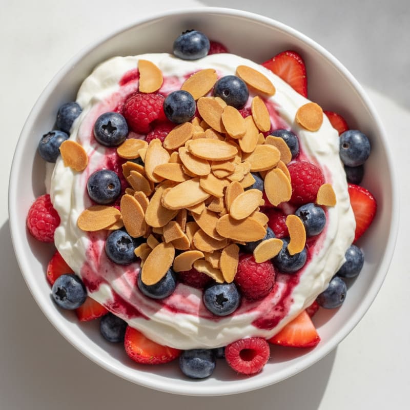 Creamy Greek Yogurt Protein Parfait with Mixed Berries and Almonds
