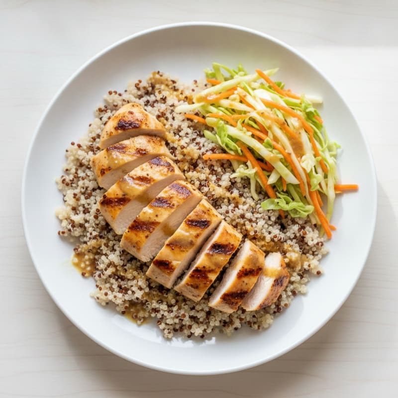 Grilled Chicken Breast with Crunchy Cabbage Slaw and Quinoa